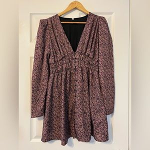 VICI pink floral long puff sleeve mini dress